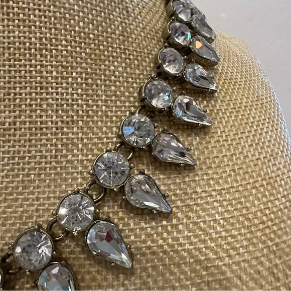 J. Crew Collar Statement Necklace gold w/ 2 rows of clear crystals end to end - Picture 6 of 12